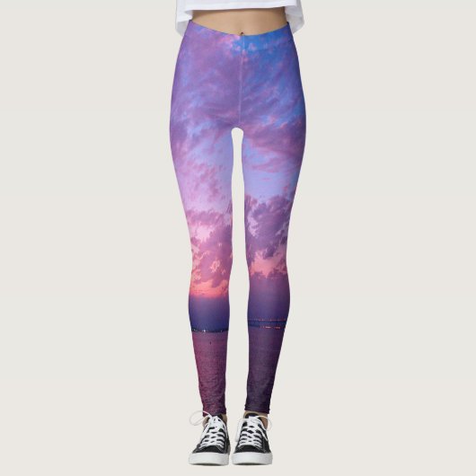 Paarse Clouds California Coastal Sunset Foto Leggings (Voorkant)