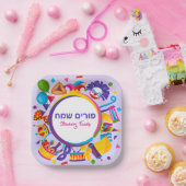 Paarse clown Hamantash Jwish Hebrew Happy Purim Papieren Bordje (Feest)