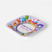 Paarse clown Hamantash Jwish Hebrew Happy Purim Papieren Bordje (Gebogen)