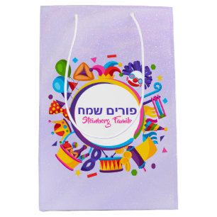 Paarse Clown Hamantash Mishloach Manot Purim Medium Cadeauzakje