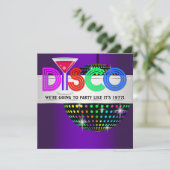 Paarse Cocktail Disco Feest Uitnodigingen (Staand voorkant)