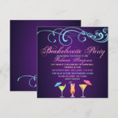 Paarse Cocktail Time Bachelorette Party Uitnodigin Kaart (Voorkant / Achterkant)
