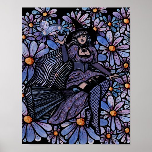 Paarse Coffee Witch Daisy Art Poster (Voorkant)