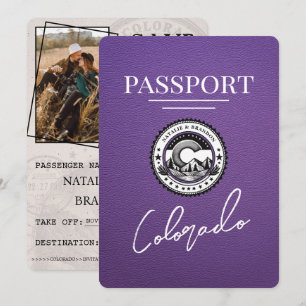 Paarse Colorado Passport Bewaar de datum Save The Date