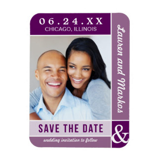 Paarse Colorblock Wedding Photo Save the Date Magneet