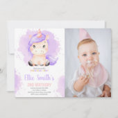 Paarse Colour Unicorn Birthday-uitnodigingen met f Kaart (Voorkant)