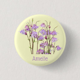 Paarse columbines gepersonaliseerd ronde button 3,2 cm