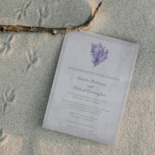 Paarse conch Shell Wedding Invitation Kaart