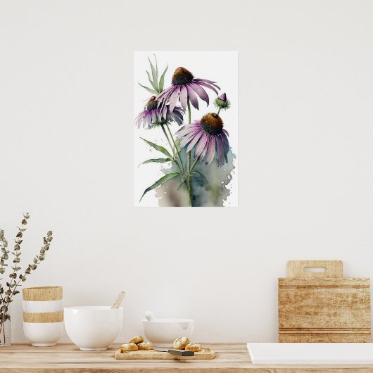 Paarse Coneflowers Art Print Poster (Keuken)