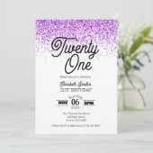 Paarse Confetti 21ste verjaardagsuitnodiging Kaart (Staand voorkant)
