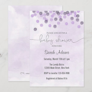 Paarse Confetti Baby shower uitnodiging