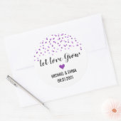 Paarse Confetti hart laat liefde groeien Ronde Sticker (Envelop)