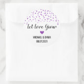 Paarse Confetti hart laat liefde groeien Ronde Sticker (Tas)