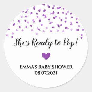 Paarse Confetti hart Ze is klaar om te Poppen Ronde Sticker