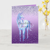 Paarse Confetti Ombre Eenhoorn Glitter Sparkle Kaart (Gele Bloem)