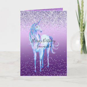 Paarse Confetti Ombre Unicorn Glitter Sparkle Kaart