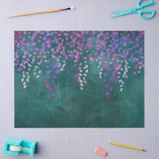 Paarse Confetti over Blauwgroen ontkoppeling Tissuepapier (Craft)