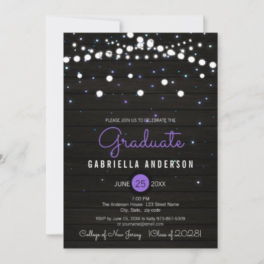 Paarse Confetti Sparkly Stars Afstuderen Kaart (Voorkant)