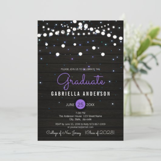 Paarse Confetti Sparkly Stars Afstuderen Kaart (Staand voorkant)