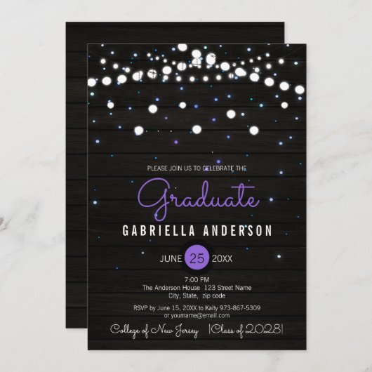 Paarse Confetti Sparkly Stars Afstuderen Kaart (Voorkant / Achterkant)