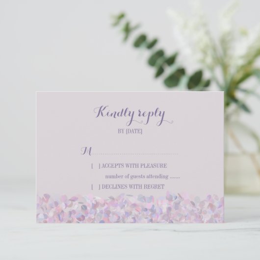 Paarse Confetti Wedding RSVP (Staand voorkant)