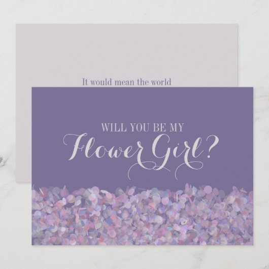 Paarse Confetti: word jij mijn Bloemenmeisje Kaart (Voorkant / Achterkant)
