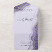 Paarse Confetti zomerbruiloft in één keer All In One Uitnodiging (Buitenkant)