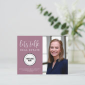 Paarse contactinfo foto Real Estate Briefkaart (Staand voorkant)