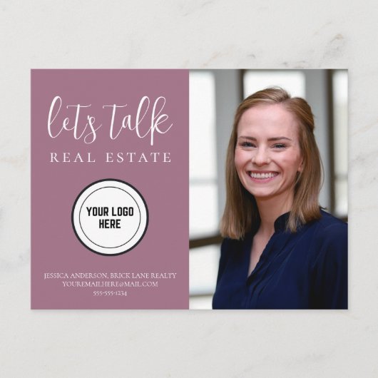 Paarse contactinfo foto Real Estate Briefkaart (Voorkant)