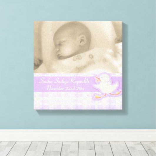 Paarse controle van de geboortefoto en schouderdoe canvas afdruk (Insitu (Houten vloer))