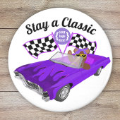 Paarse converteerbare klassieke auto, geruite vlag magneet