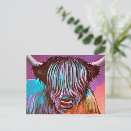 Paarse Coo. Briefkaart (Staand voorkant)