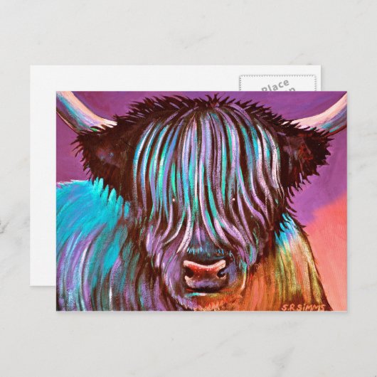 Paarse Coo. Briefkaart (Voorkant / Achterkant)