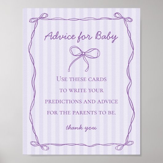 Paarse Coquette Boog Advies voor Baby shower Game Poster (Voorkant)