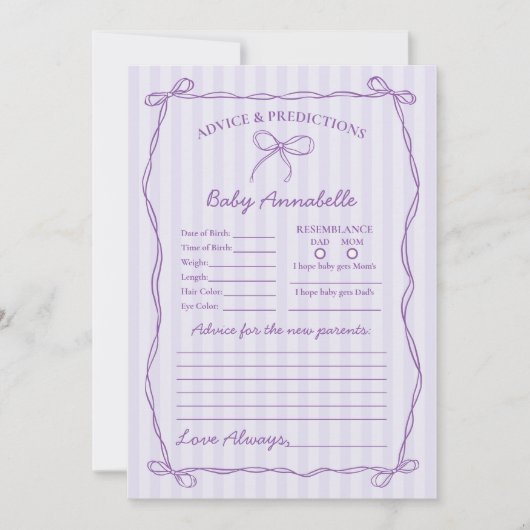 Paarse Coquette Boog Advies voor Baby shower Kaart (Voorkant)