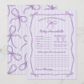 Paarse Coquette Boog Advies voor Baby shower Kaart (Voorkant / Achterkant)
