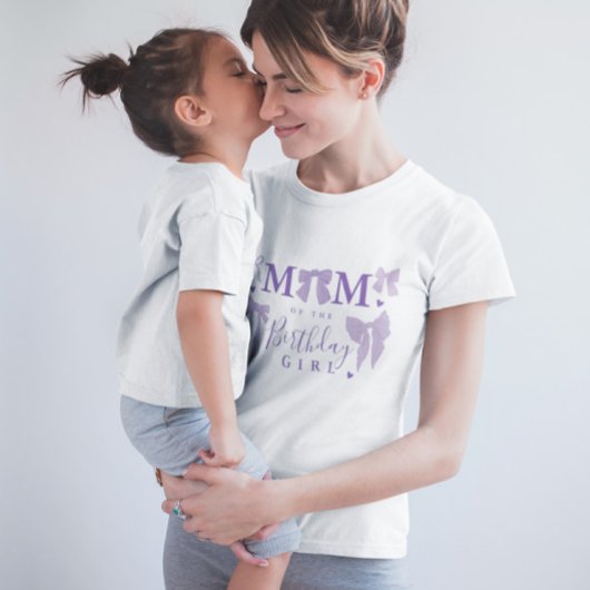 Paarse Coquette Boog Mama van het Verjaardagsmeisj T-shirt