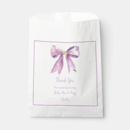 Paarse Coquette Bow Baby shower Bedankzakje (Voorkant)