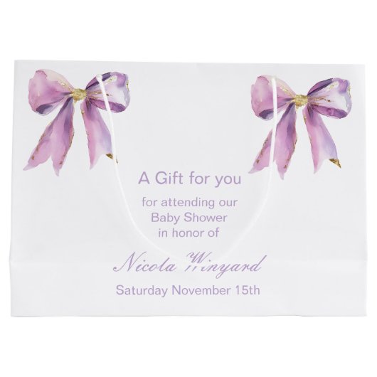 Paarse Coquette Bow Baby shower Groot Cadeauzakje (Achterkant)