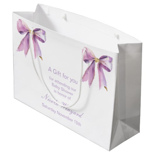 Paarse Coquette Bow Baby shower Groot Cadeauzakje (Achterkant Gekanteld)