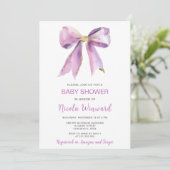 Paarse Coquette Bow Baby shower Kaart (Staand voorkant)