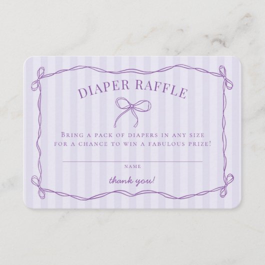 Paarse Coquette Bow Baby shower Luier Raffle Informatiekaartje (Voorkant)
