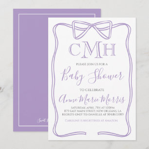 Paarse Coquette Bow Baby shower MAKEN ELKE KLEUR Kaart