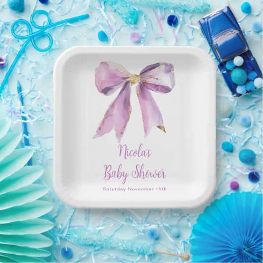 Paarse Coquette Bow Baby shower Papieren Bordje (Feest)