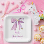 Paarse Coquette Bow Baby shower Papieren Bordje (Feest)