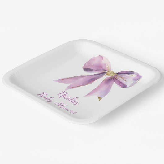 Paarse Coquette Bow Baby shower Papieren Bordje (Gebogen)