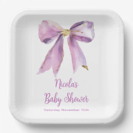 Paarse Coquette Bow Baby shower Papieren Bordje