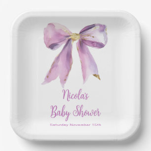 Paarse Coquette Bow Baby shower Papieren Bordje