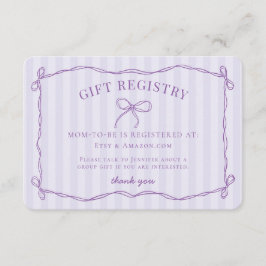 Paarse Coquette Bow Lavendel Baby shower Registry Informatiekaartje