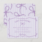 Paarse Coquette Bow Lavendel Baby shower Registry Informatiekaartje (Voorkant / Achterkant)